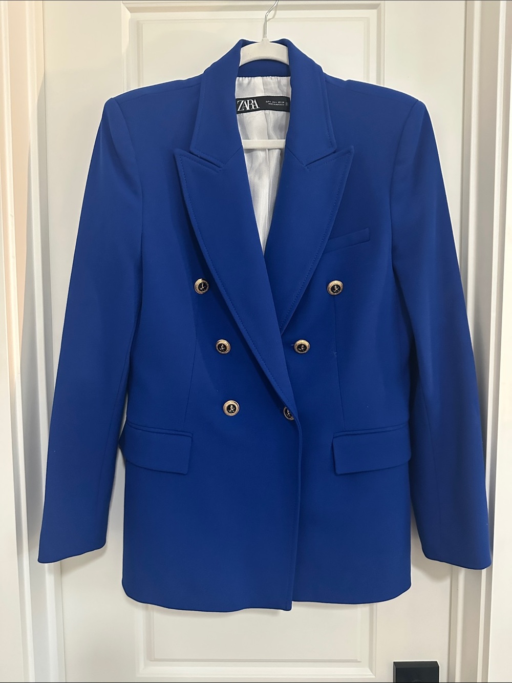 Zara Double-Breasted Royal Blue Blazer with Gold Buttons